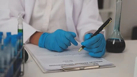 Science, research and hands in lab with notebook and computer on scientific.. Stock Footage 344457882