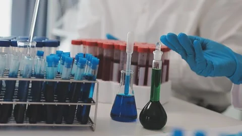 Science, research and hands in lab with notebook and computer on scientific.. Stock Footage 344457900