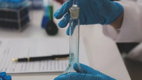 Science, research and hands in lab with notebook and computer on scientific.. Stock Footage 344457937