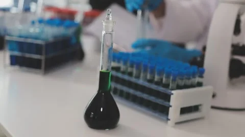 Science, research and hands in lab with notebook and computer on scientific.. Stock Footage 344457939