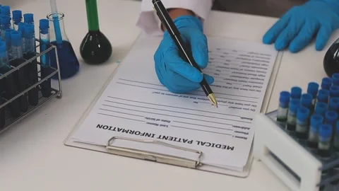 Science, research and hands in lab with notebook and computer on scientific.. Stock Footage 344457954