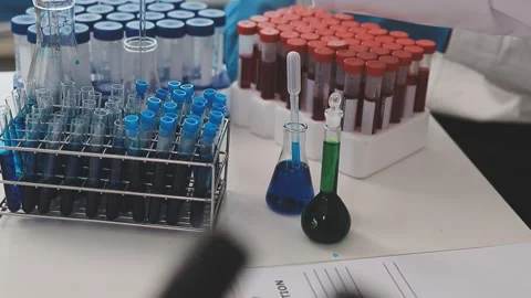 Science, research and hands in lab with notebook and computer on scientific.. Stock Footage 344457989