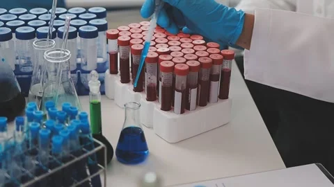 Science, research and hands in lab with notebook and computer on scientific.. Stock Footage 344458014