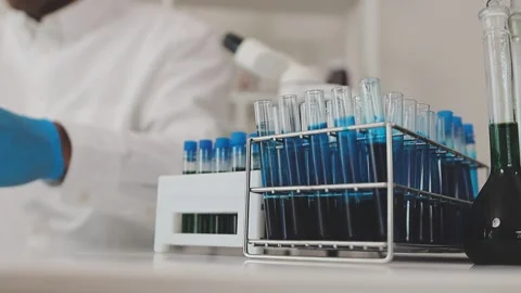 Science, research and hands in lab with notebook and computer on scientific.. Stock Footage 344458026