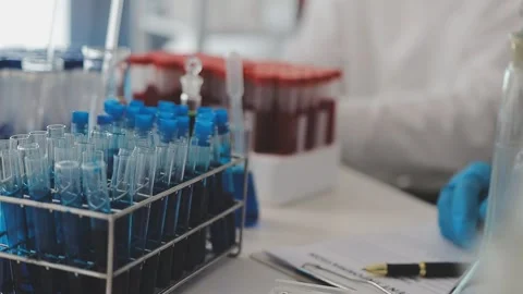 Science, research and hands in lab with notebook and computer on scientific.. Stock Footage 344458028