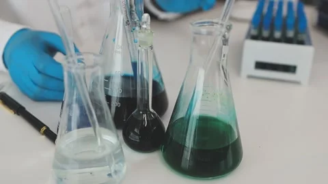 Science, research and hands in lab with notebook and computer on scientific.. Stock Footage 344458072