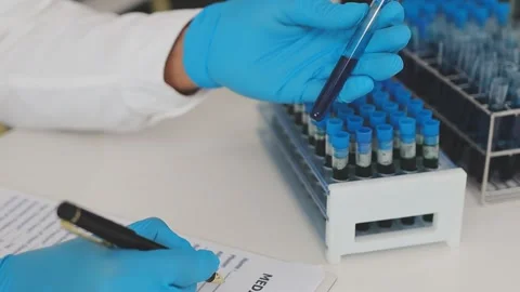 Science, research and hands in lab with notebook and computer on scientific.. Stock Footage 344458163