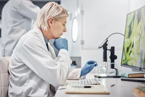 Science, research and sample in lab with a doctor woman working on scientific Stock Photos