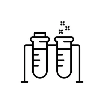 Science research experiment lab line icon. Biology chemistry flasks sign Stock Illustration