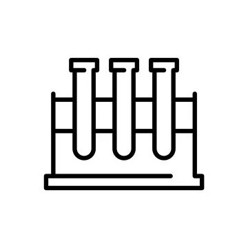 Science research lab experiment icon. Line chemistry flasks sign, medical Stock Illustration