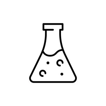 Science research lab experiment icon. Line chemistry bulb sign, medical biology Illustrazione stock