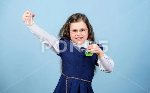 Science research in lab. Small genius girl. education and knowledge. small girl Stock Photos
