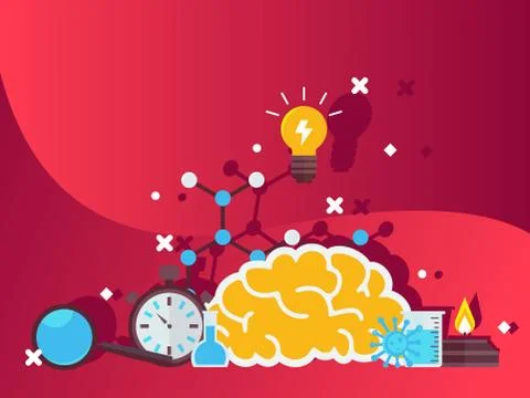 Science research vector illustration. Composition of icons and symbols 스톡 일러스트