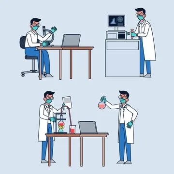 Science researching lab. Professional scientists chemical researchers working Stock Illustration