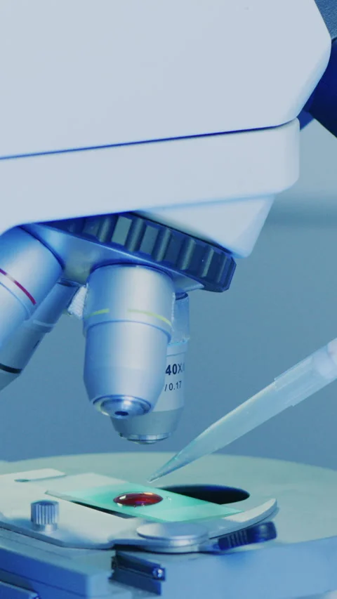 Science, sample and dropper with microscope in laboratory for medicine, pharmacy Stock Footage 335775553