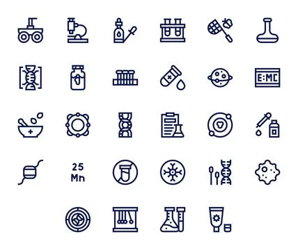 Science Scalable Vector Set featuring 28 Pixel Optimized Bold Line 256x256 .. Stock Illustration