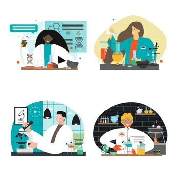 Science scene scientist doing research in lab set Illustration