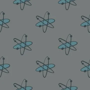 Science seamless pattern with doodle molecule ornament. Black and blue colore Stock Illustration