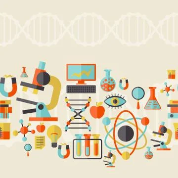 Science seamless pattern in flat design style Illustrazione stock