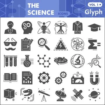 Science solid icon set, Chemistry symbols collection or sketches. Science Stockillustratie