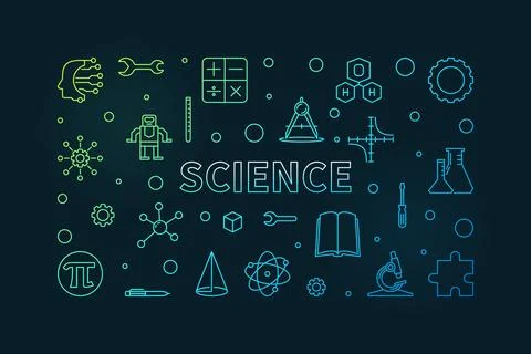 Science STEM concept horizontal banner in thin line style. Vector Illustratio Stock Illustration