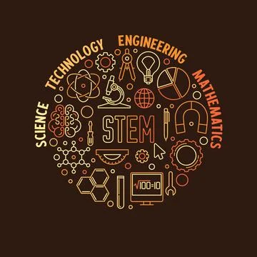 Science STEM vector circular concept colored banner 스톡 일러스트