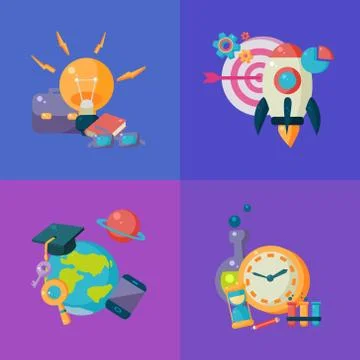 Science Studies Four Illustrations Set Stock Illustration