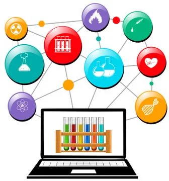 Science symbols on computer screen Stock Illustration