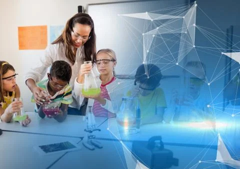 Science teacher with class Stock Photos