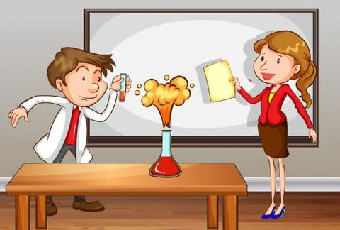 Science teachers teaching in front of the class Stock Illustration