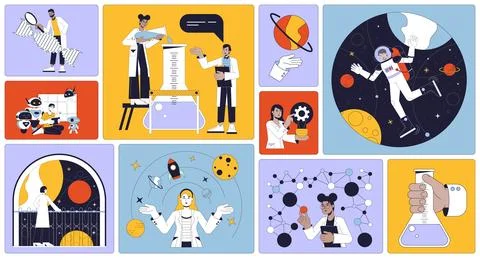 Science technology bento grid illustration set Ilustración de archivo