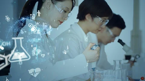 Science technology concept. Scientific examination. Scientists. Stock Footage 124767945