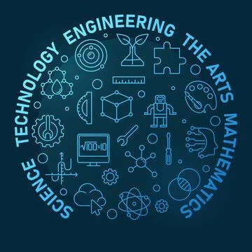 Science, Technology, Engineering, the Arts, Mathematics round outline blue .. Stock Illustration