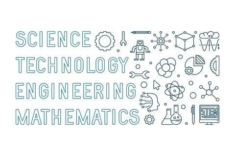 Science, Technology, Engineering, Mathematics - STEM concept outline blue h.. Stock Illustration