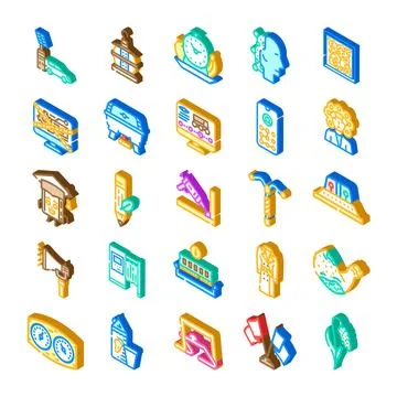 Science technology invention innovation isometric icons set Illustrazione stock