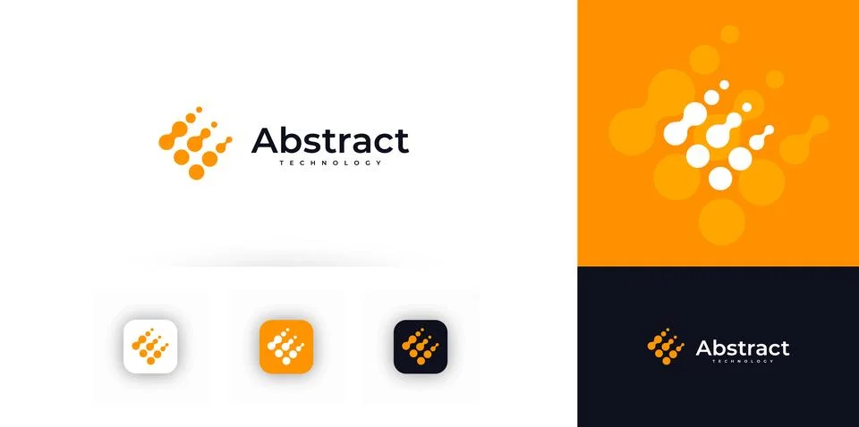 Science Technology Logo Joint Dot Connection Concept, Bio Molecular Test Symbol Illustrazione stock