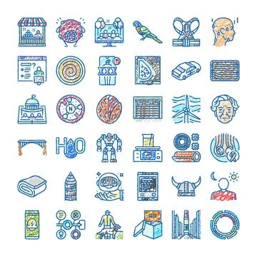 Science technology medicine engineering education scribble icons Stock Illustration