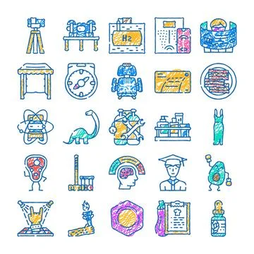 Science technology research education doodle icons collection Stock Illustration