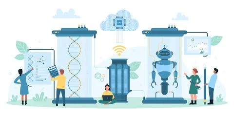 Science technology, tiny engineers work with laboratory system for research of 스톡 일러스트