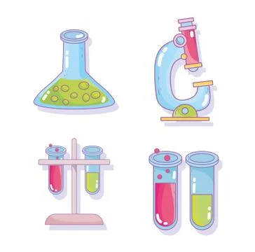 Science test tube beaker microscope research laboratory icons Illustrazione stock