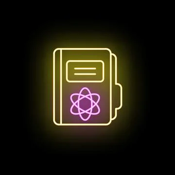 Science textbook with glowing atom neon icon Ilustración de archivo
