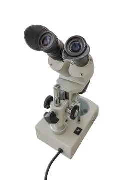 Science theme, view of a black and white microscope on white background Stock Photos