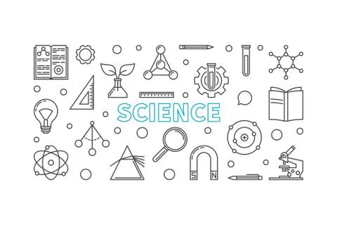 Science vector horizontal banner in outline style Stock Illustration