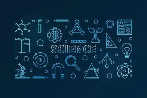 Science vector outline blue horizontal illustration Illustrazione stock