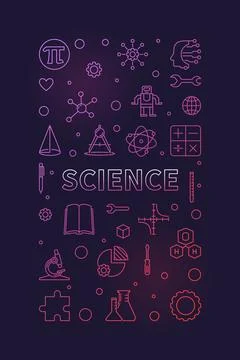 Science vertical minimal vector thin line colorful illustration or banner Stock Illustration
