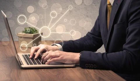 Science worker typing on laptop computer Stock Photos