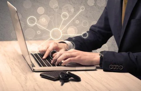 Science worker typing on laptop computer Stock Photos