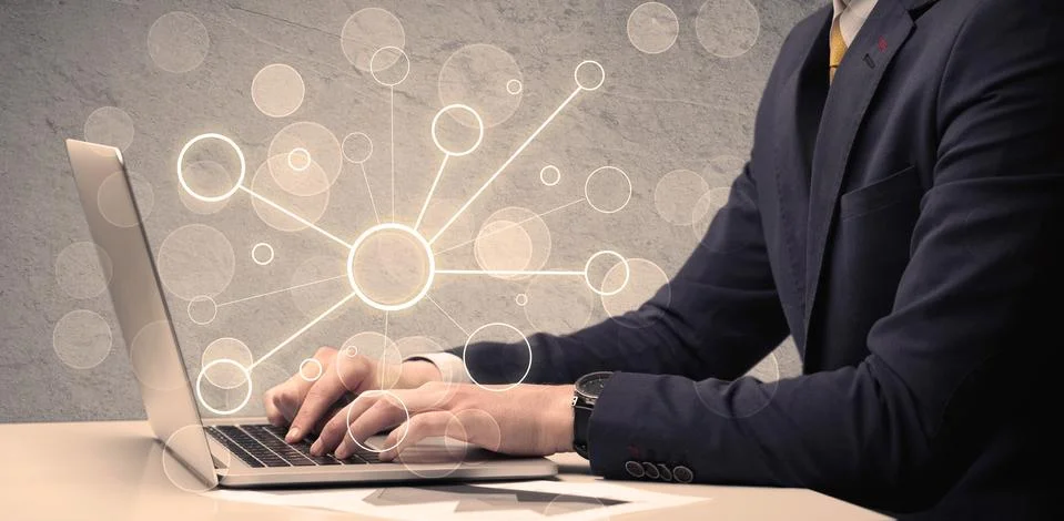 Science worker typing on laptop computer Stock Photos