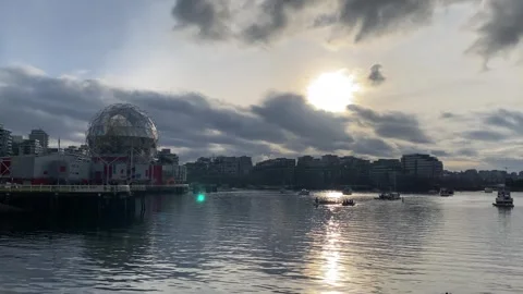 Science World Seawall Cloudy Sunset Stock Footage 282326550