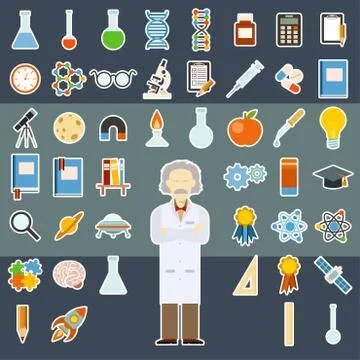 Sciense sticker icons Stock Illustration